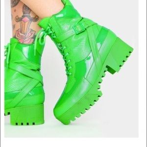 Neon green platform boots